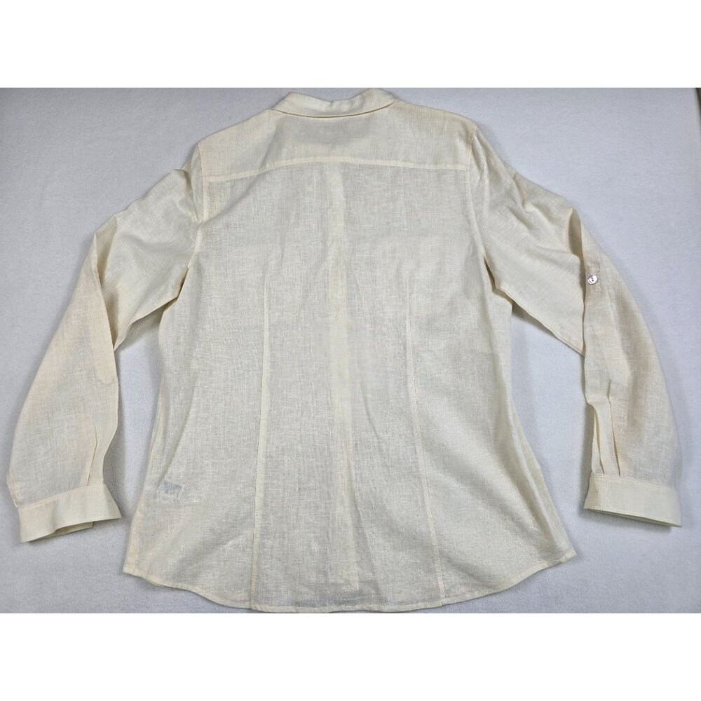 Chaus Womens Off White Button-Down Shirt Linen Cotton Blend Front Pocket Size 12 - Picture 4 of 5